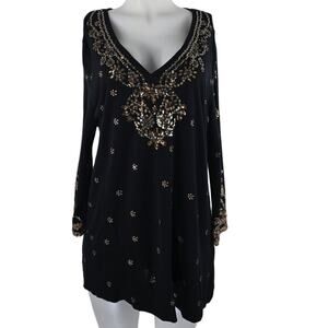 Chico's Black Gold Bronze Sequenced V-Neck Women's  Blouse 3 - L